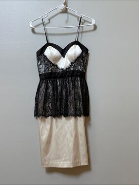Betsy & Adam Black and White Lace Midi Dress